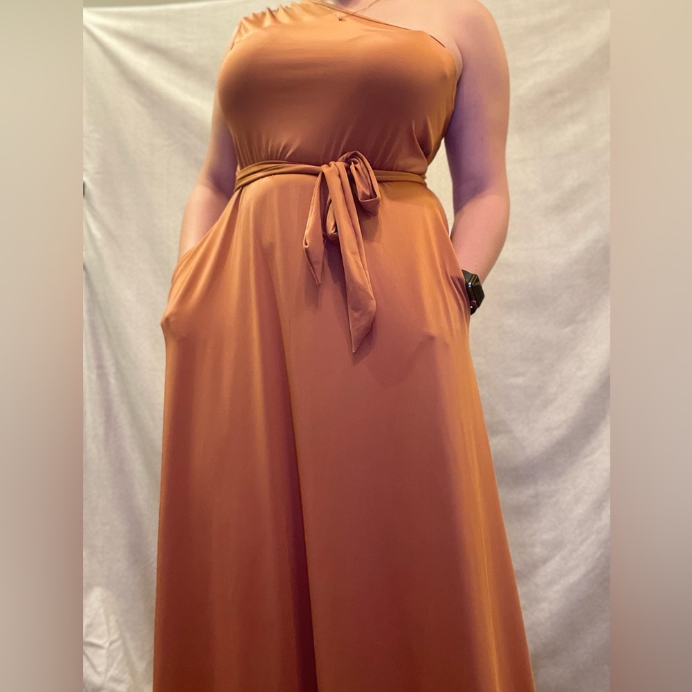 Full Length Burnt Orange One Shoulder Dress
